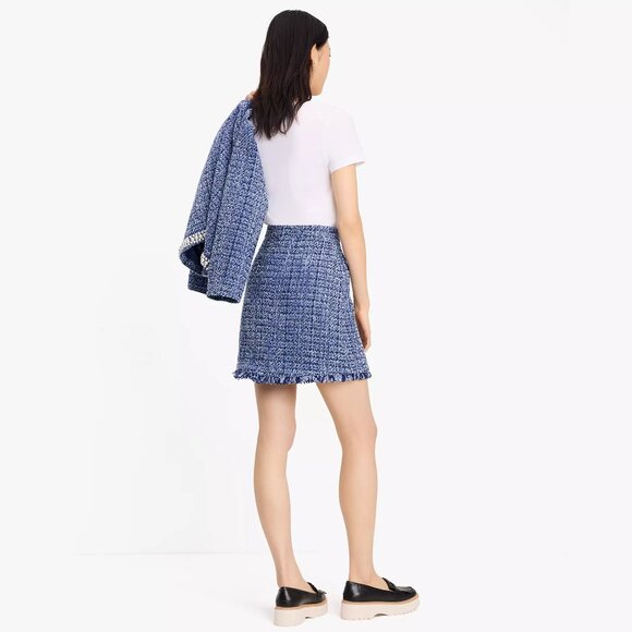 ♠️ Kate Spade Gabrielle Tweed Skirt, Pearl Accent French Navy Cosmic Blue - Picture 5 of 5